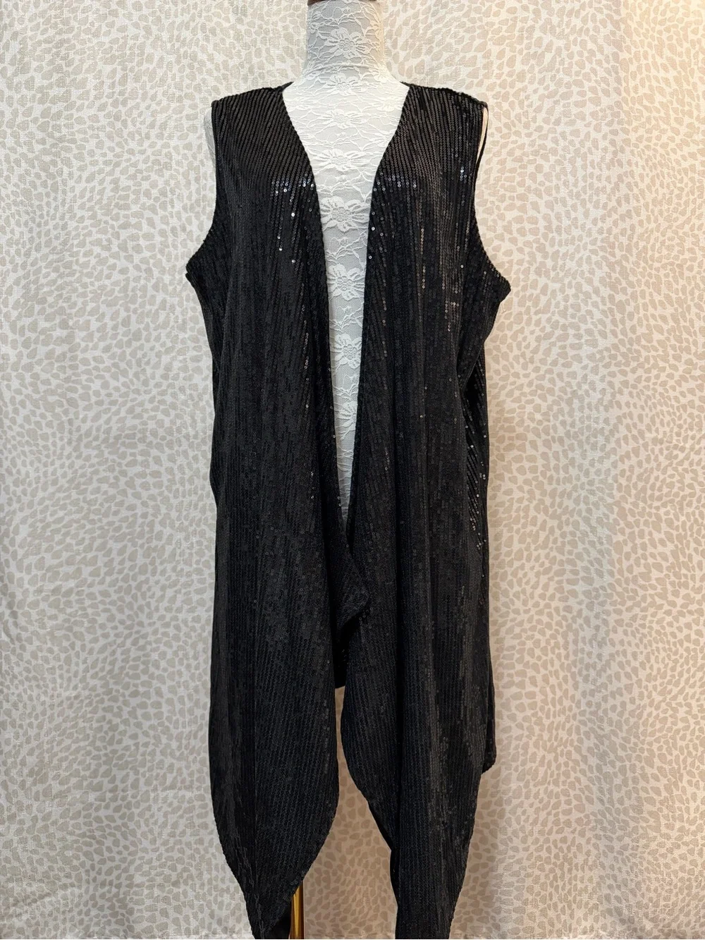 Women’s Black Sequin Draped Vest
